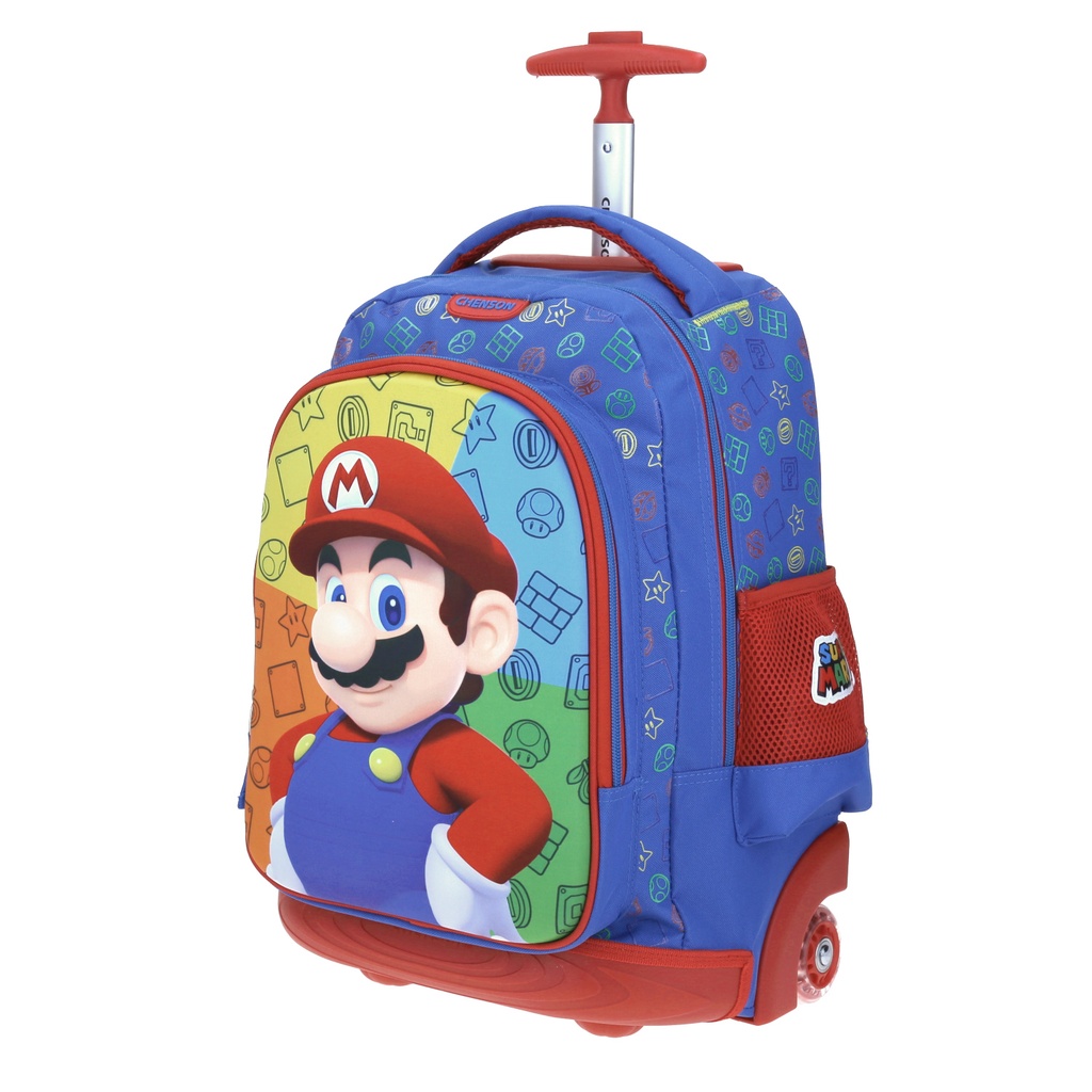Mochila Con Ruedas Grande Azul Chenson Mario Bros