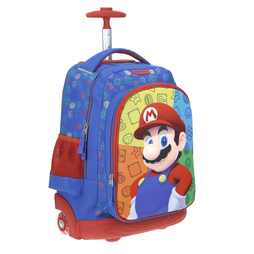 Mochila Con Ruedas Grande Azul Chenson Mario Bros