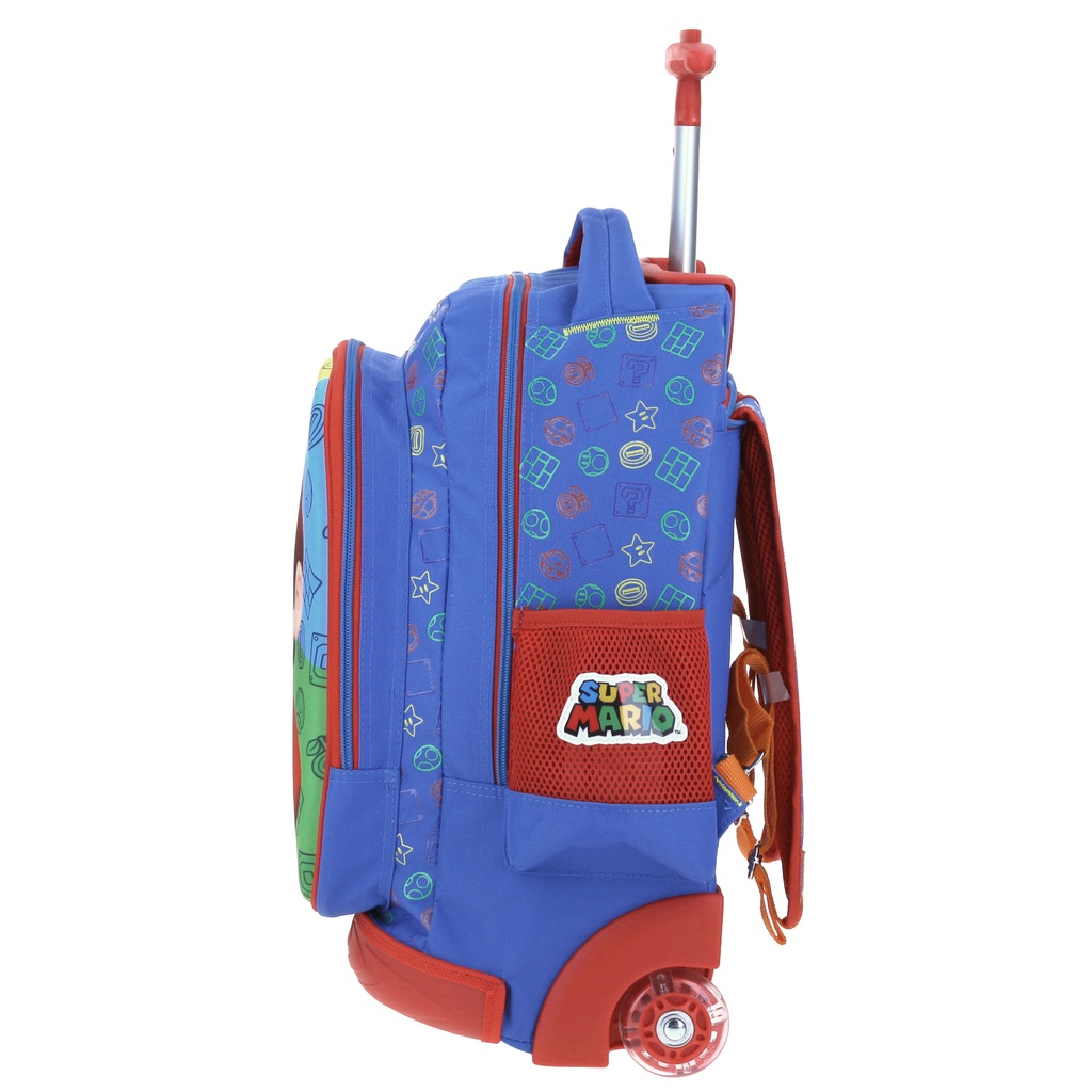 Mochila Con Ruedas Grande Azul Chenson Mario Bros