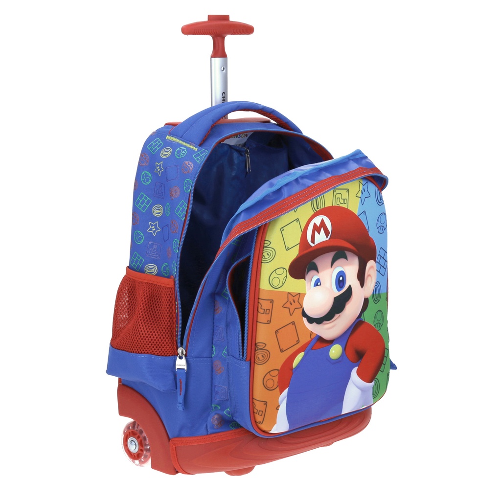 Mochila Con Ruedas Grande Azul Chenson Mario Bros
