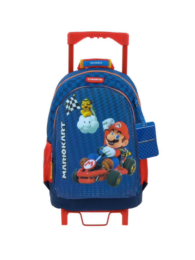 Mochila Con Ruedas Grande Azul Mario Bros Gokar