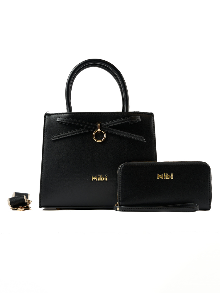 Set de Bolso Satchel y Billetera Mibi Negro