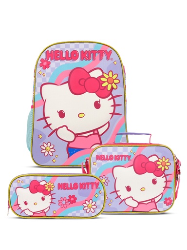 [HKT023-SE006A] Set Mochila+Lonchera Y Portalápiz Retro Pop Hello Kitty
