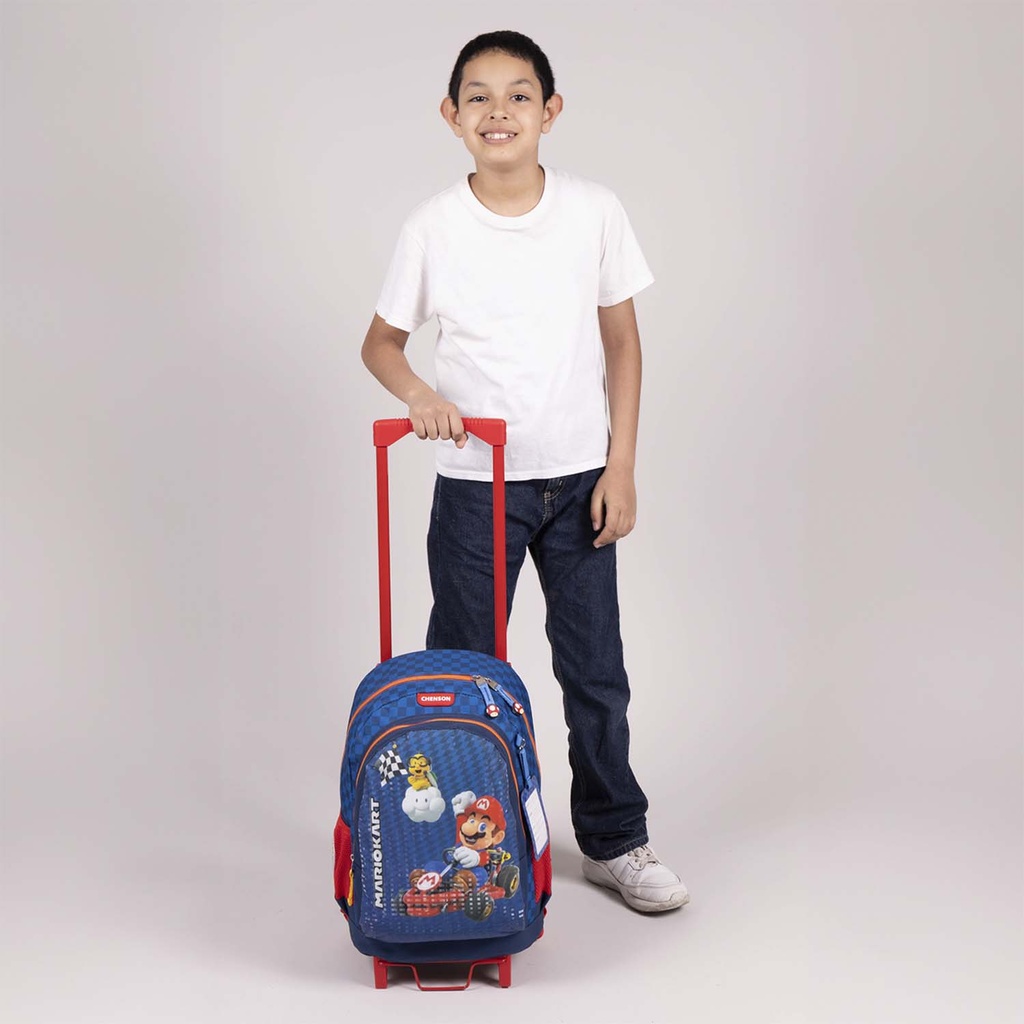 Mochila Con Rodos Grande Azul Mario Bros Gokar